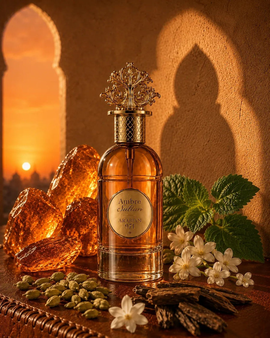 Ambre Sultan al tramonto, fra resine d'ambra, cardamomo, gelsomino e menta.