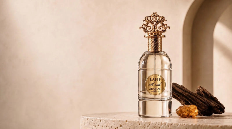 Lafif El Oud sul travertino, con legno di oud e ambra